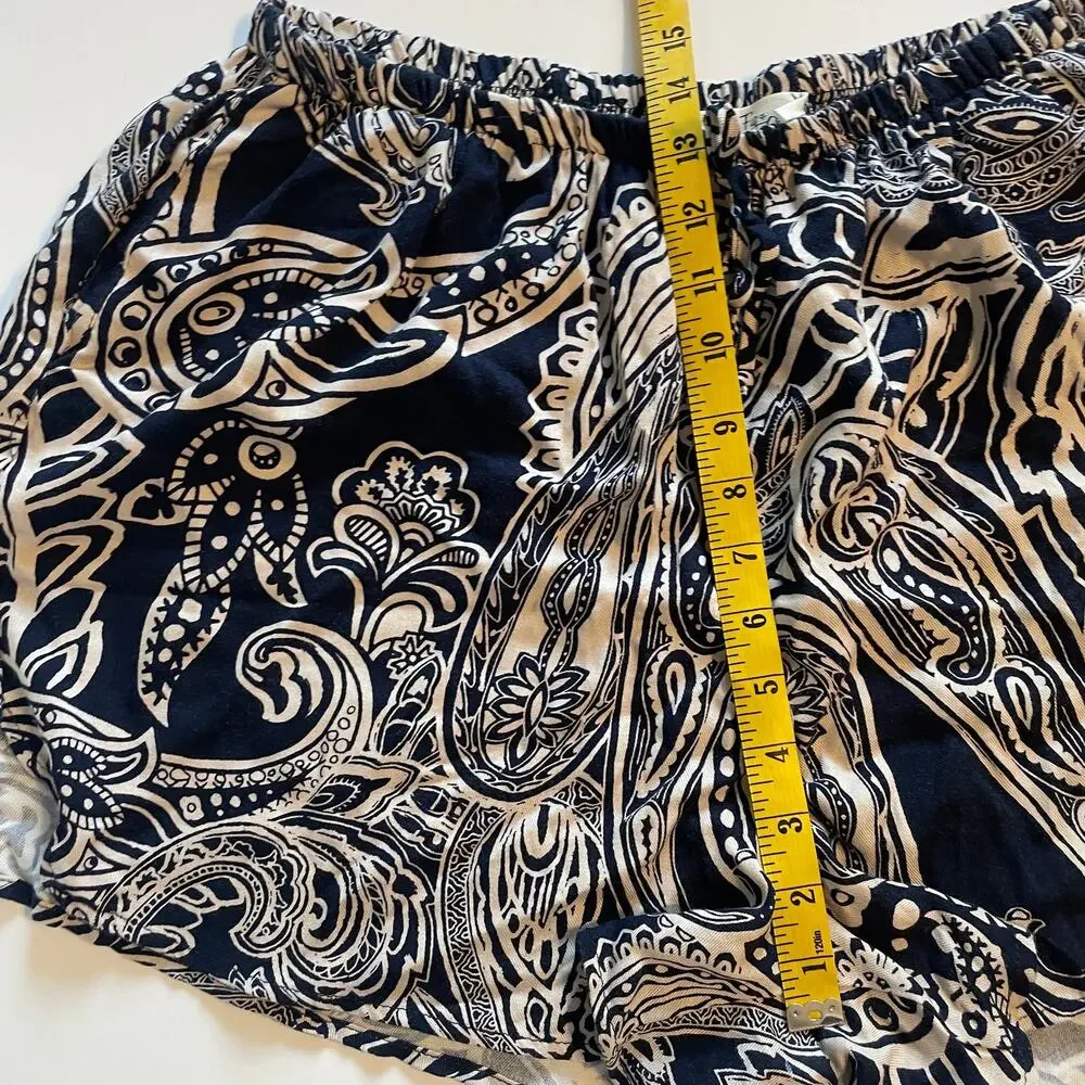 Fig & Olivia Paisley High Waisted Shorts Womens Size 3X Navy Pull On Boho